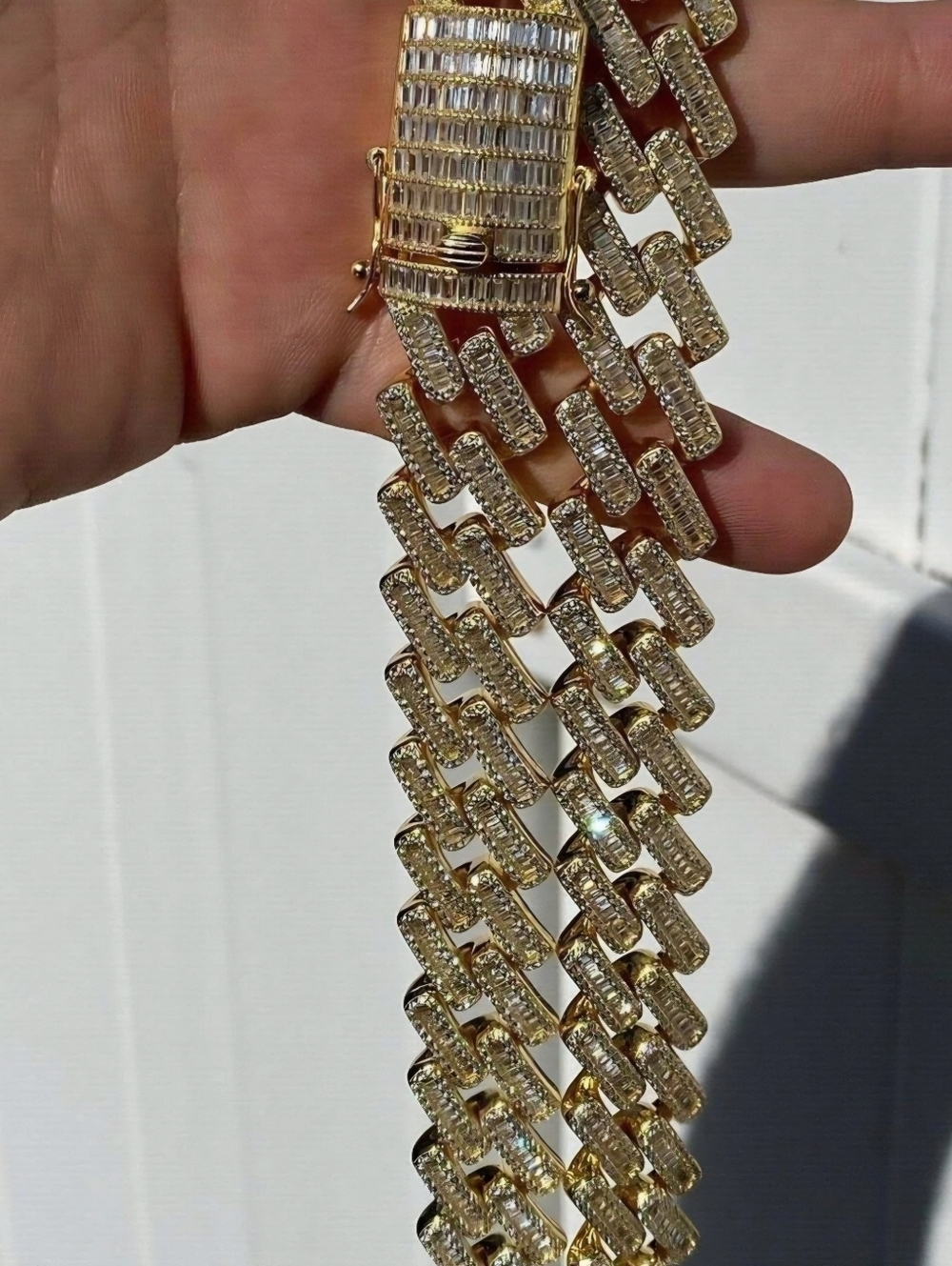 Baguette Prong Miami Cuban Link Chain Necklace Iced Out CZ Stones - 14k Gold Ver - Picture 9 of 12
